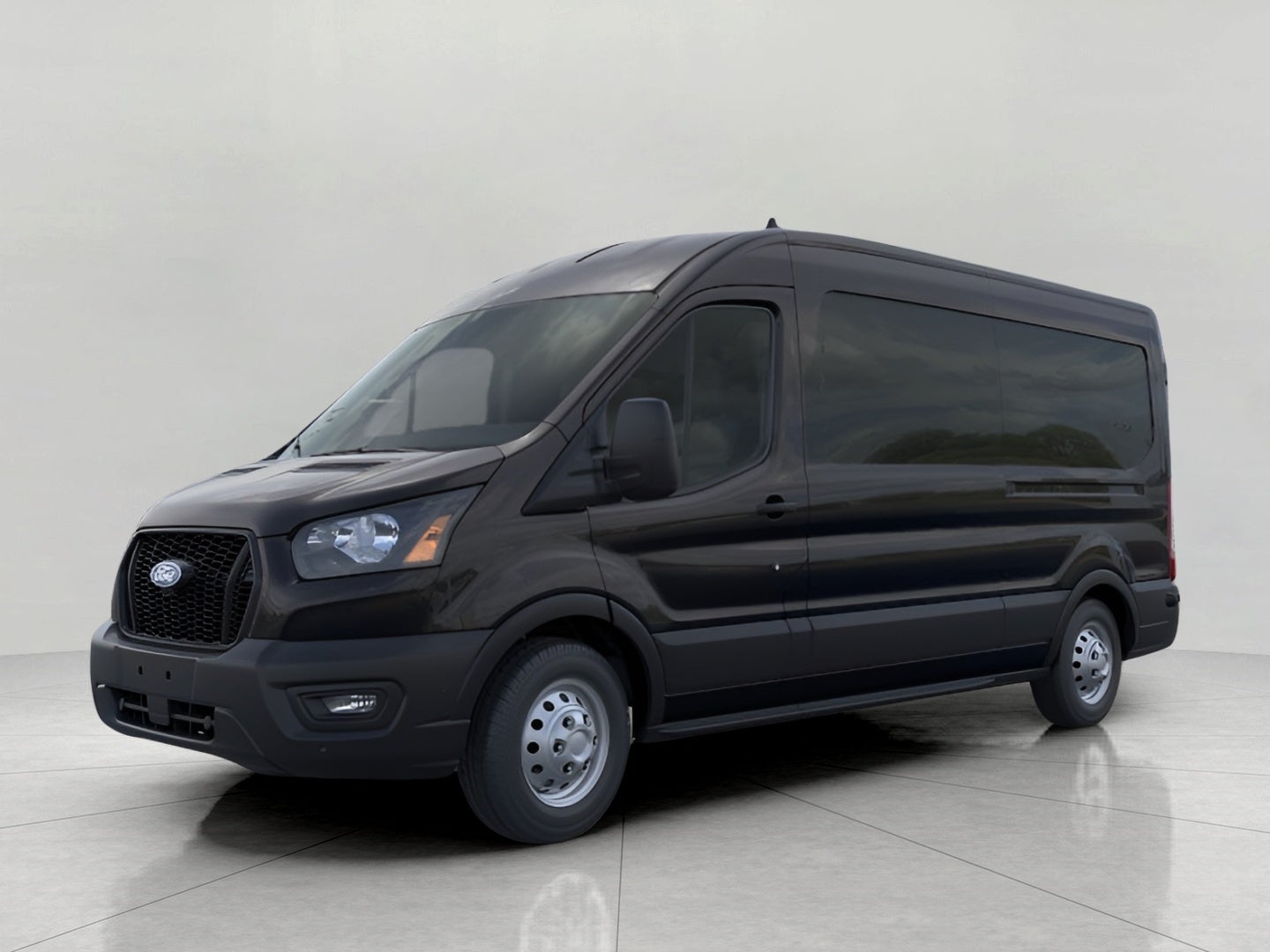 2026 Ford Transit Cargo Van T-250 148 Med Rf 9150 GVWR AWD in Agate Black Metallic — front three-quarter view