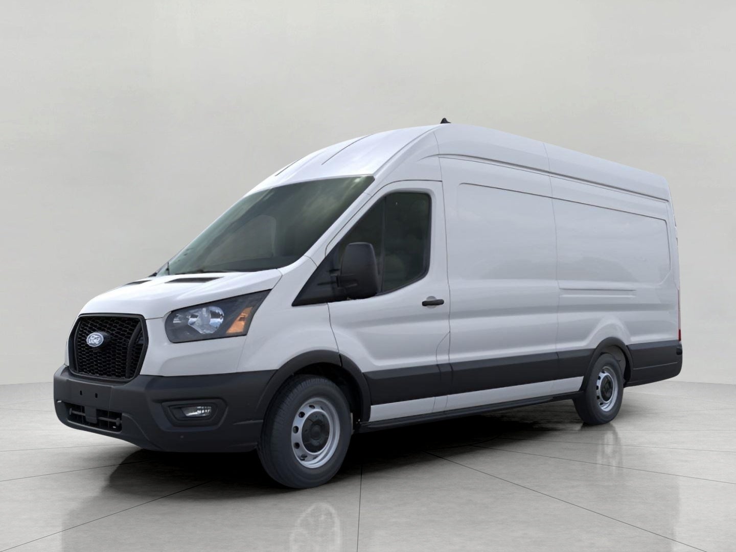 2026 Ford Transit Cargo Van T-350 148 EL Hi Rf 9500 GVWR RWD in Oxford White — front three-quarter view