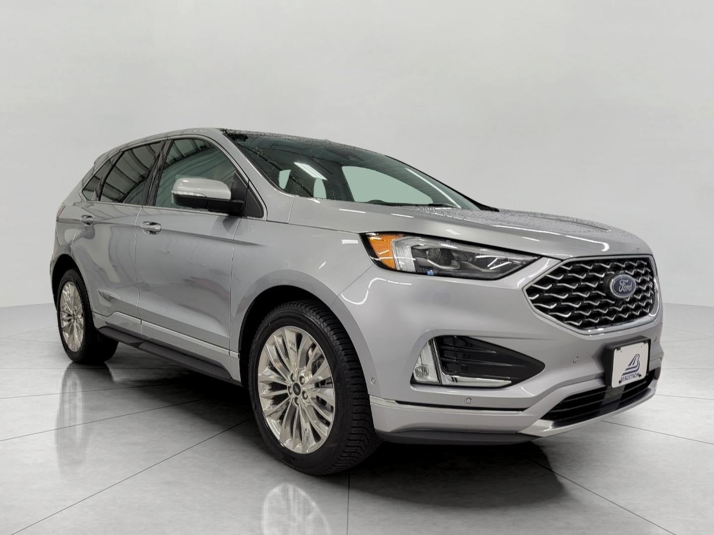 2023 Ford Edge Titanium AWD in Iconic Silver Metallic — front three-quarter view